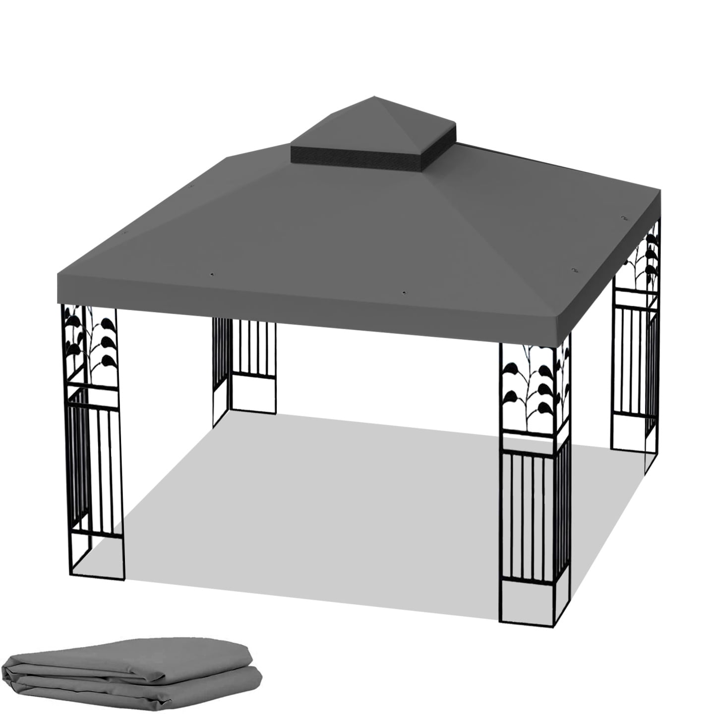 10x10 Replacement Gazebo Cover, Double Roof Gazebo Top with Net, UV Resistant & Waterproof Outdoor Gazebo Canopy for Garden Patio Lawns Parties, Gray