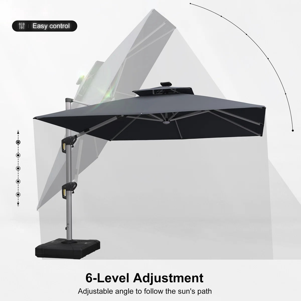 PURPLE LEAF 12 Feet LED Umbrella with Base Cantilever Umbrellas Large Umbrella Outdoor Umbrellas Offset Umbrellas Square Patio Umbrella for Pool, Gray
