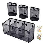 Awesome Office Supplies Black Magnetic Pencil Holder (4-pack) - Strong Magnet Wire Mesh Storage Basket Organizer Organizes Pens, Pencils, Markers for Locker Accessories, Fridge, Cubicle Desk, Offices