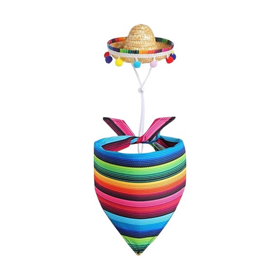 dgysar Mexican Sombrero Porch Goose Outfit Set with Striped Bandana Scarf for Garden Statue Outdoor Cinco De Mayo Decoration A 1set