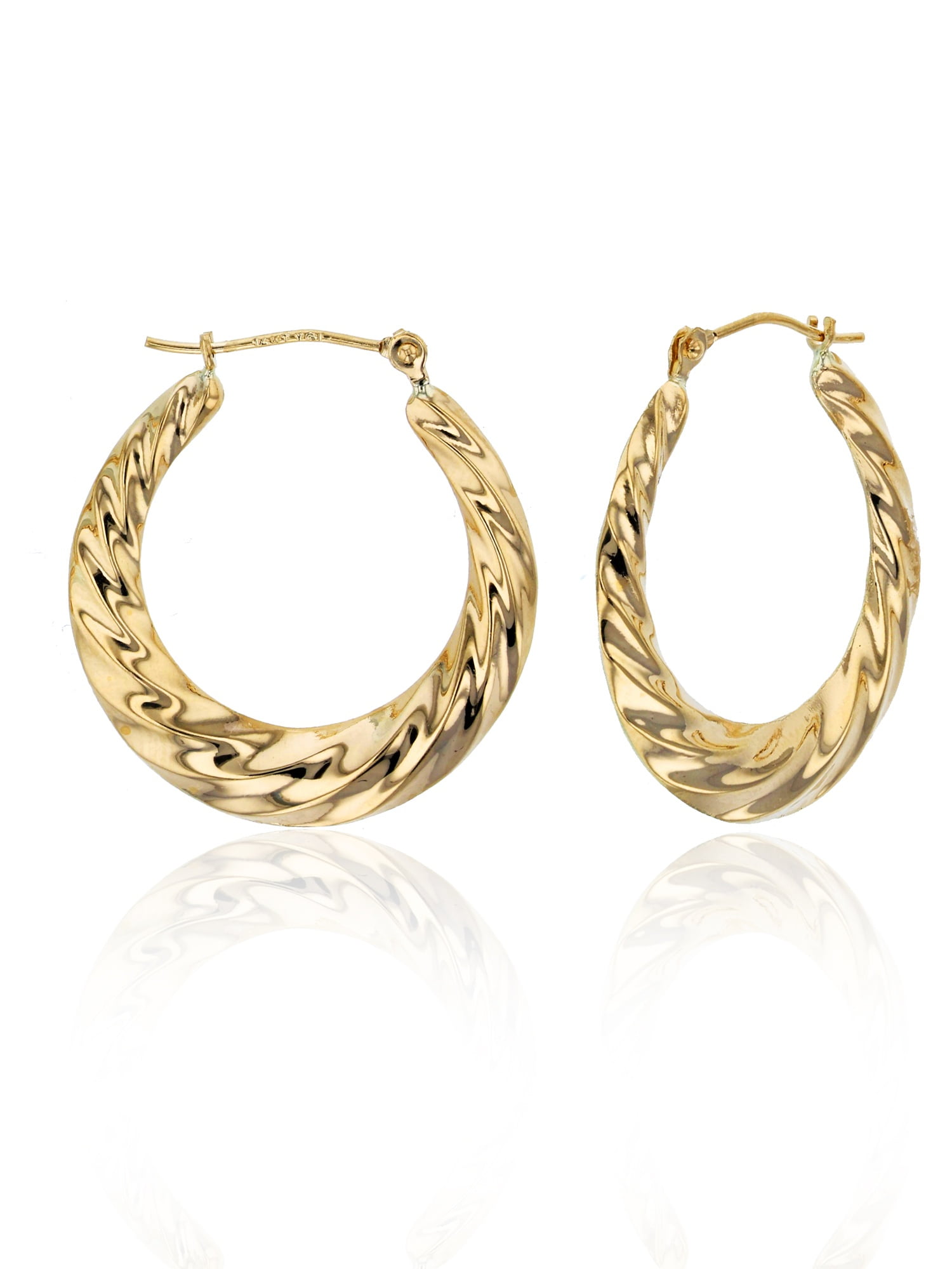 14k Gold Thick Round Hoop Earrings With Hinged Clasp For Women And Girls Various Sizes 3x26mm 