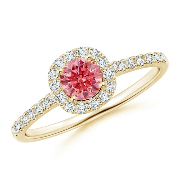 ANGARA Lab Grown Pink Diamond Halo Ring for Women in 14K Yellow Gold (Size-4.5mm| Clarity-VS) | April Birthstone, Anniversary, Jewelry Gift for Women | Lab-Grown Pink Diamond Ring