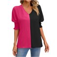 thumbnail image 2 of Fiudx Camisas para Mujer Top de Bloques de Color con Cuello En V, Informal, Suelto, con Mangas Anudadas para Mujer, 2 of 4