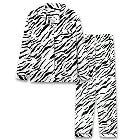 

Women 2 Piece Pajamas Set Long Sleeve Lapel Button Down Tops and Elastic Waist Pants Cow Leopard Zebra Striped Sleepwear