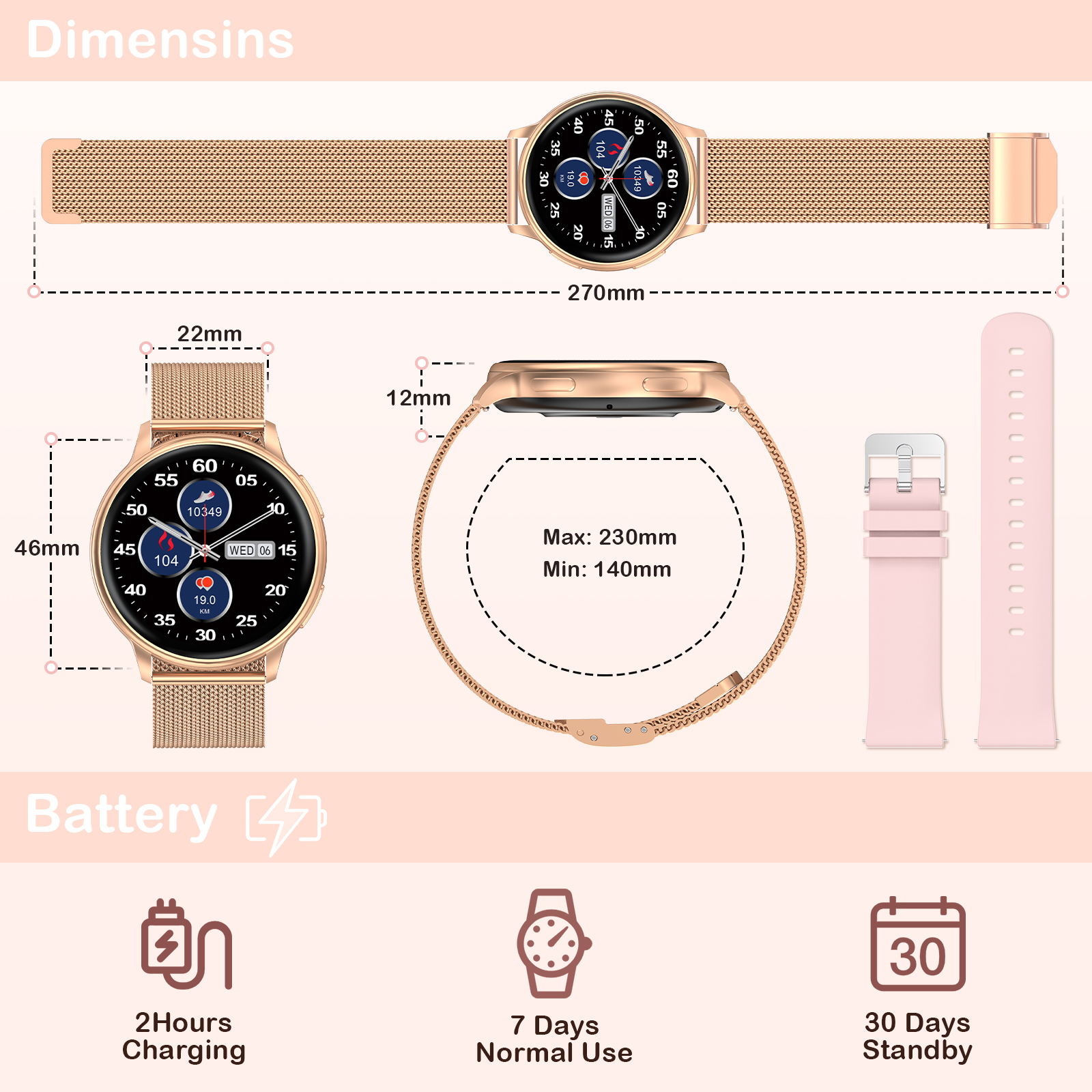 ZKCREATION Smart Watch Call Receive/Dial Watches for Women Men, Waterproof Smartwatch for Android iOS iPhone Phones with Text and Call,Gold