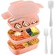 thumbnail image 4 of Fiambrera, lonchera bento todo en uno de 3 capas con juego de utensilios, lonchera bento a prueba de fugas para salir a comer, trabajar, picnic, color rosa, 4 of 6