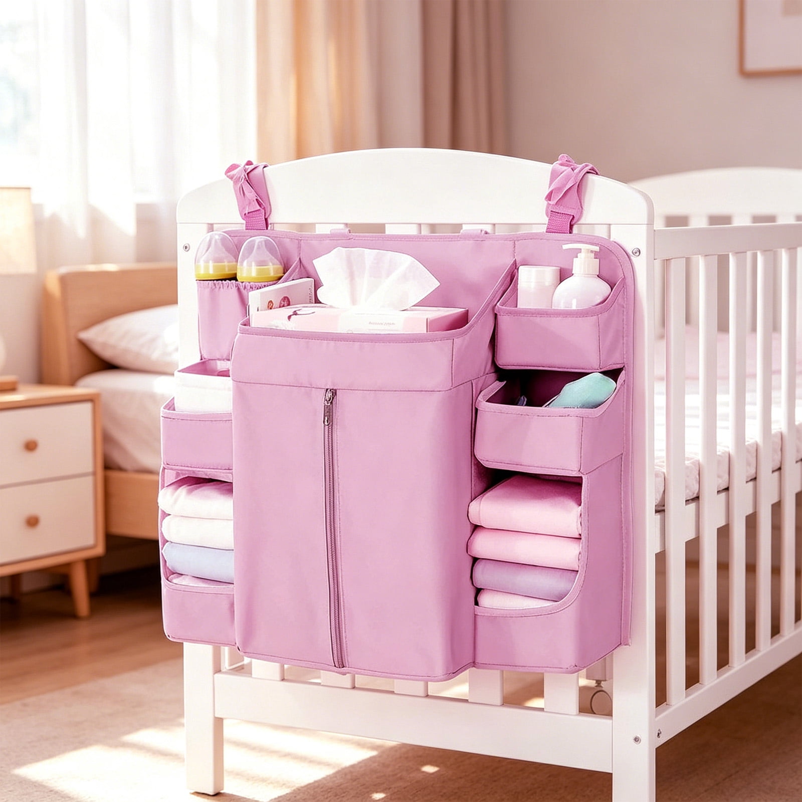 Bwiyojiz Organizers and Storage, Nursery Storage Rack Suitable for Baby Crib Hanging Diaper Storage Rack Suitable for Babies Multifunctional Washable Diaper Hanging Bag, Mom Gifts