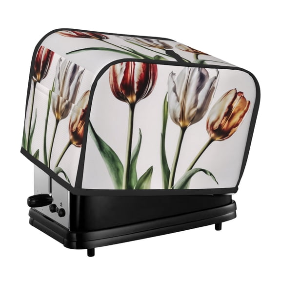 Toaster Cover For 2 Or 4 Slice, Two Or Four Slice Toaster Hood Dust-Proof Cover For Kitchen Washable Small Appliance Tulipa White (2)