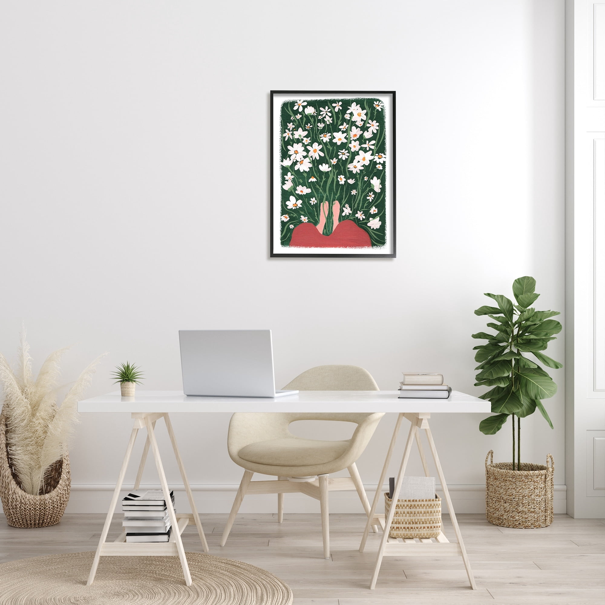 Stupell Industries Standing in Peaceful Flower Meadow Blooming Daisies Painting Painting Black Framed Art Print Wall Art, Design by Birgit Maria Kiennast