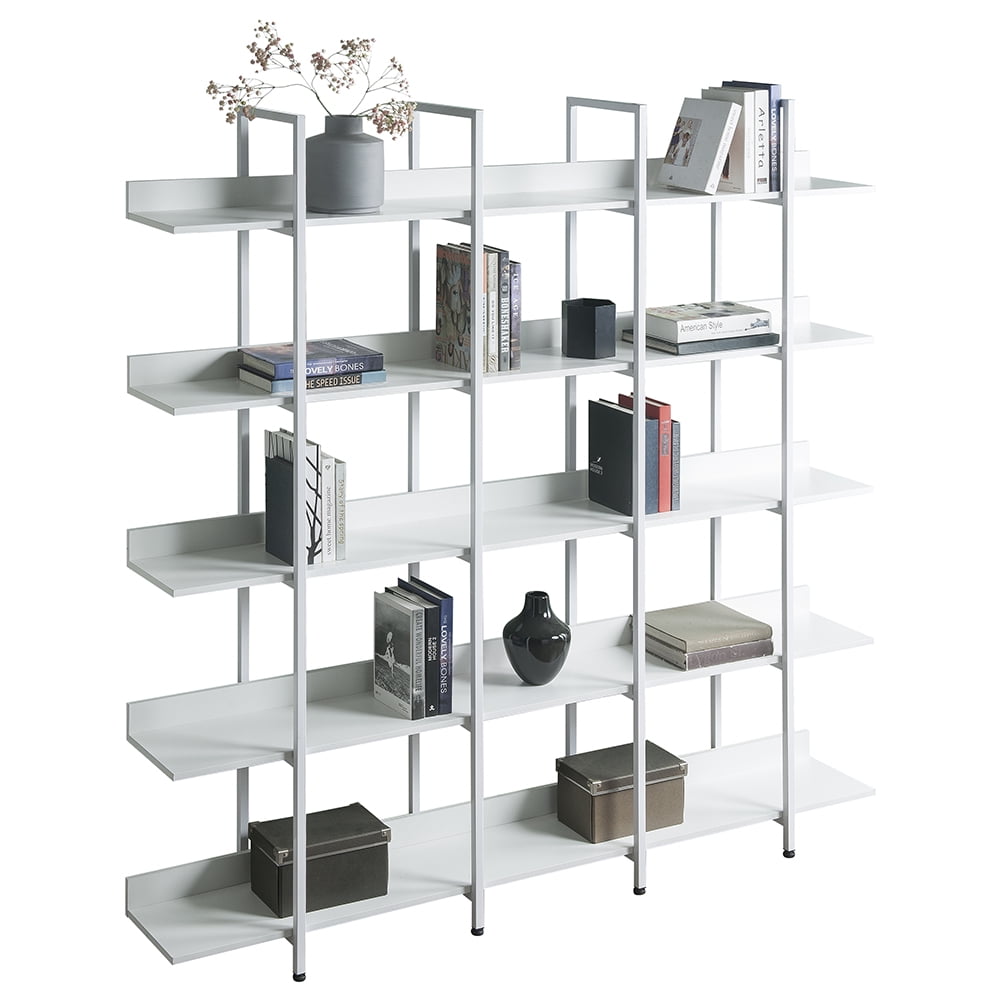 Kepooman 5-Tier Bookshelf, Modern Industrial Style Book Shelf, Wood and Metal Bookcase Furniture for Home & Office, White Kepooman 5-Tier Bookshelf, Modern Industrial Style Book Shelf, Wood and Metal Bookcase Furniture for Home & Office, White