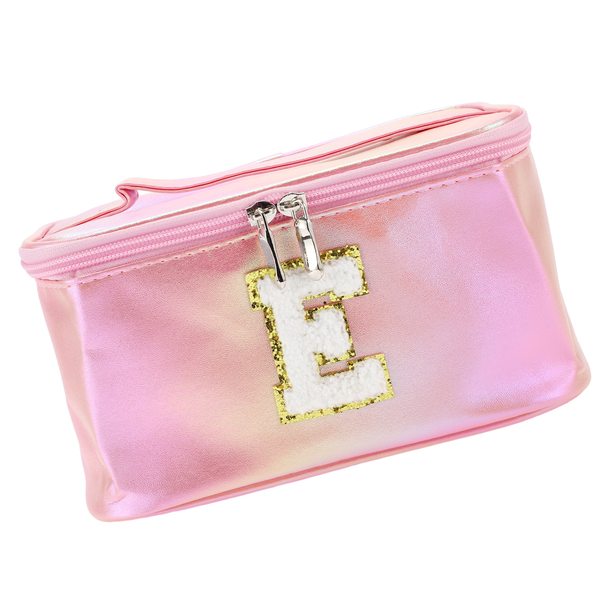 Unique Bargains 1 Pc Women Square Letter E Makeup Bag for Vacation Outdoor Activities Pink