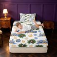 thumbnail image 3 of Manfei Festive Christmas Train Fitted Sheet Full,Traditional Snowflake Bed Set,Blue Green,3 Pieces,1 Fitted Sheet and 2 Pillowcases, 3 of 6