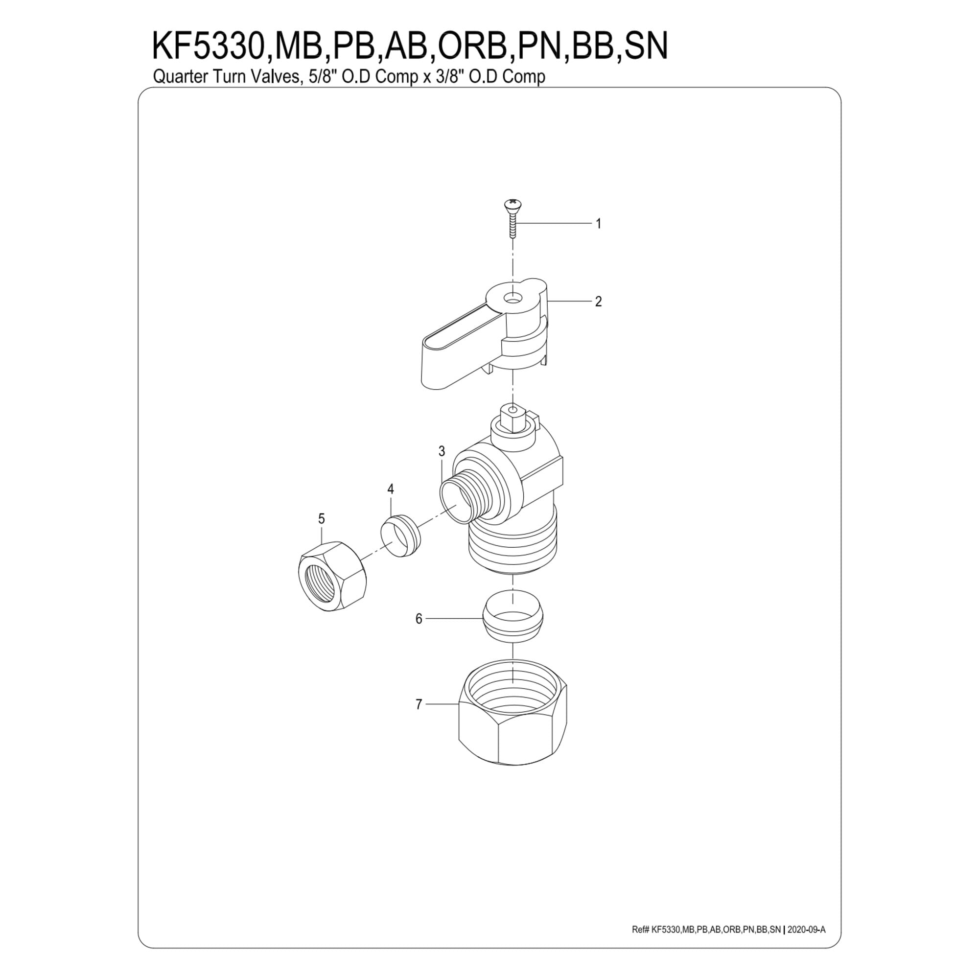 Kingston Brass KF5330PB 5/8-Inch O.D. Comp x 3/8-Inch O.D. Comp Quarter-Turn Angle Shut-Off Valve in Polished Brass