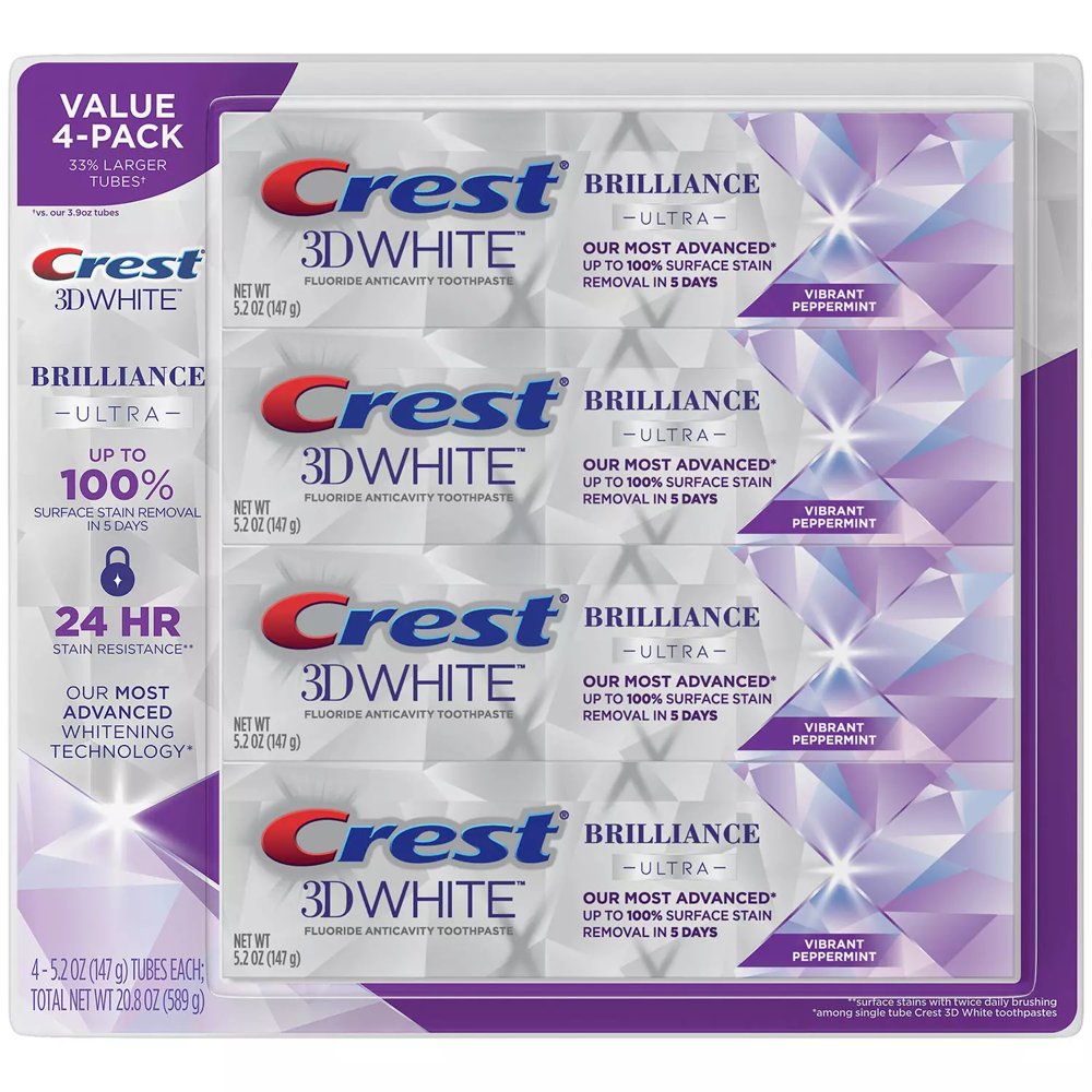 Crest 3D White Brilliance Teeth Whitening Toothpaste, Peppermint, 5.2