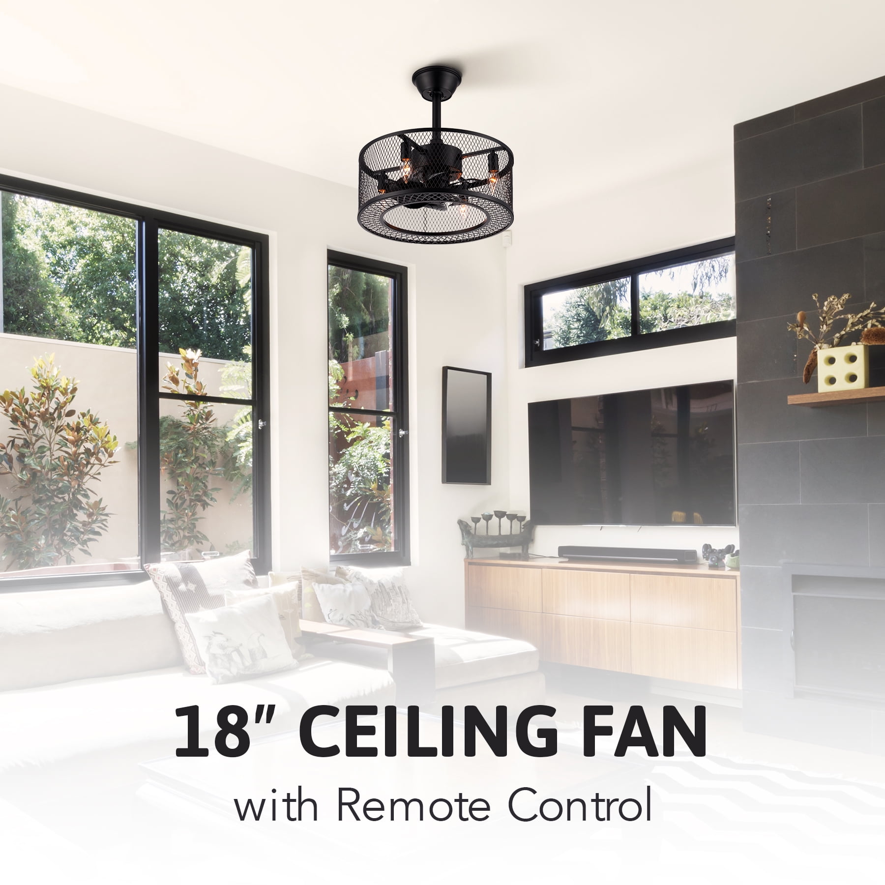 Bestco Encased Ceiling Fan with Lights and Remote for Industrial