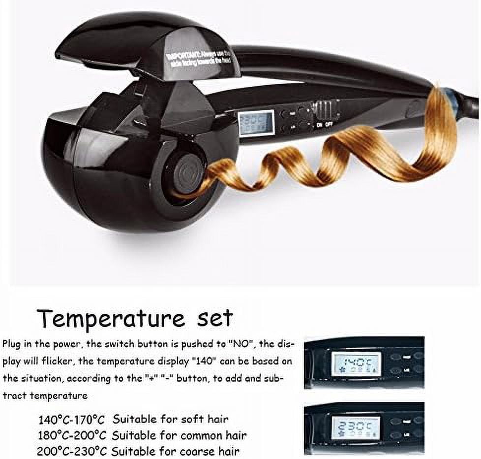 Professional Automatic Hair Curler, Salon-Grade Auto-Rotating Curling Iron with Ceramic Roller, LCD Display, and Adjustable Temperature & Timer Settings for All Hair Types, Black
