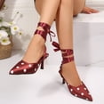 thumbnail image 6 of hoksml Women Pointed Toe Slingback Heels, Polka Dot Satin Upper Ankle Wrap Tie Strap Stiletto High Heel Pumps, 6 of 9