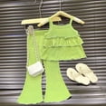 thumbnail image 2 of Baby Girl Clothes Toddler Girl Summer Outfits Sleeveless Ruffle Halter Tops Wide Leg Pants Kids Clothing Set, 2 of 3