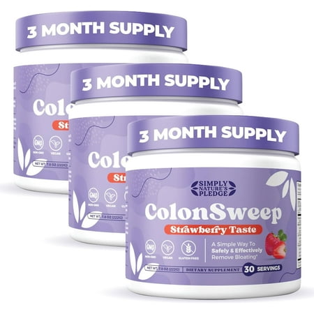 ColonSweep - Strawberry Flavored Probiotic Psyllium Husk Powder Colon Cleanser,7.8 oz. Fiber Supplement Support for Gut Health - Cleanse for Bloating Relief & Detox- 30 Servings (Pack of 3)