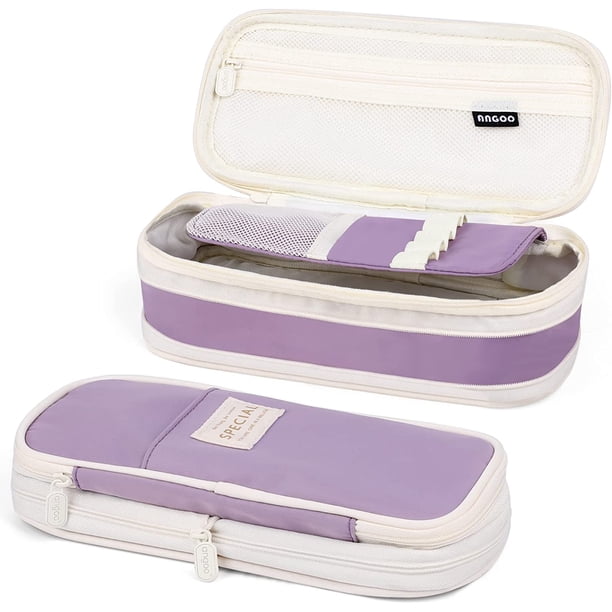 Estuche escolar de color morado claro, multifunción de gran capacidad, estuche escolar, organizador de papelería para bolígrafos de maquillaje, estudiantes de secundaria, niñas, niños, adultos y adole