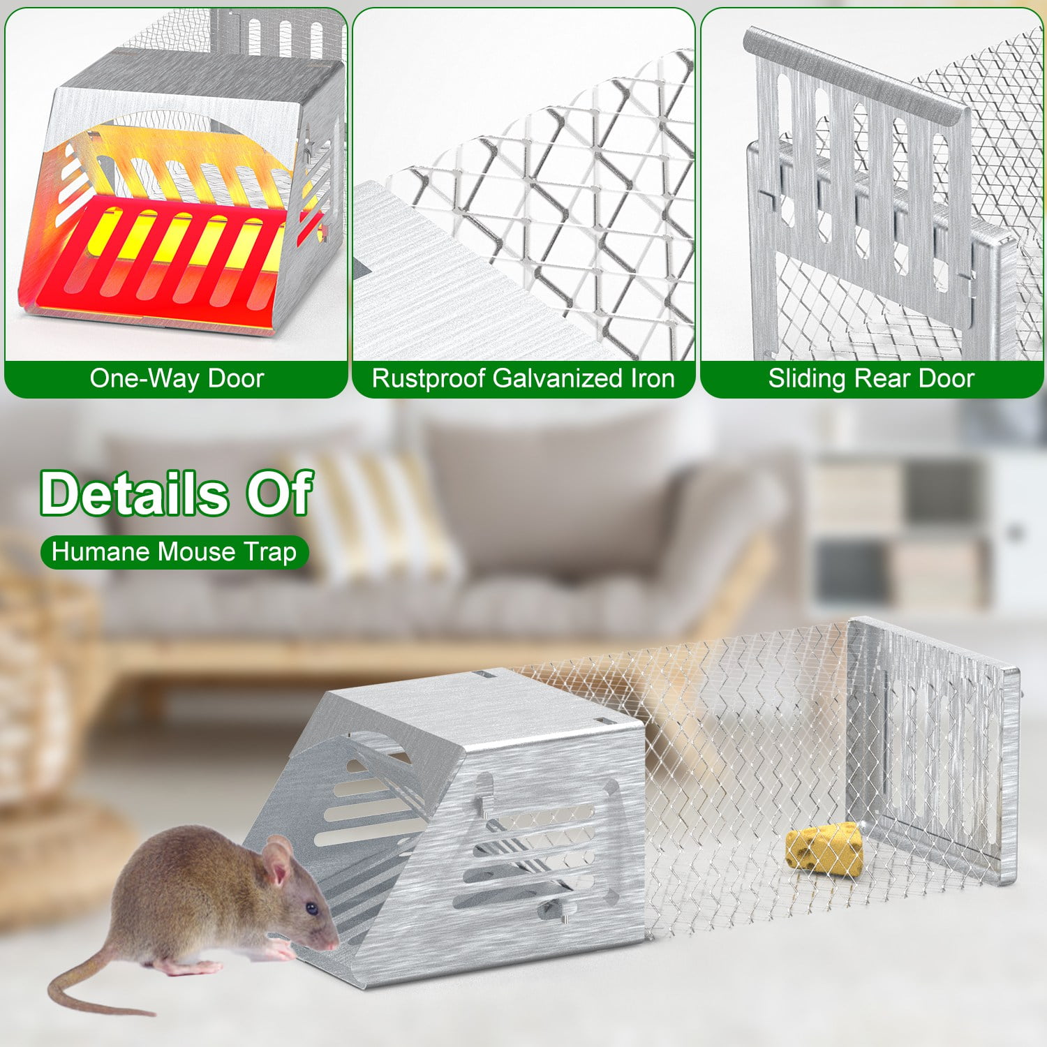 Zorpupoa 2Pc Humane Mouse Trap Cage Automatic Continuous Rat Trap with Single Way Door Reusable Catch And Release Live Cage Trap for Rodents Moles Voles Mice 10.62*3.93*3.54in