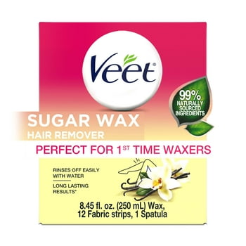 VEET Sugar Wax Hair Remover - Perfect for first time waxers - Contains 12 Fabric Strips & 1 Spatula with a Temperature Indicator