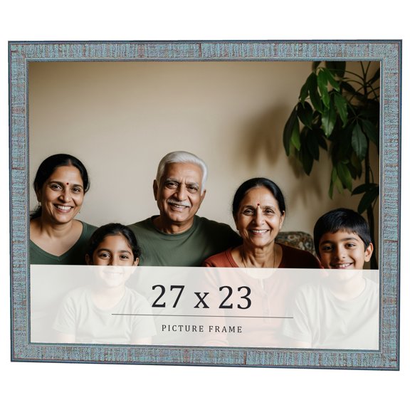 27x23 Frame Blue Scuffed Farm Board Solid Wood Picture Frame Width 0.75 Inches | Interior Depth 0.5