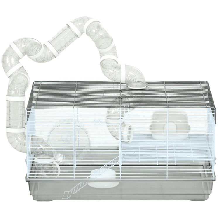 Hamster Cage for Dwarf Hamsters & Gerbils with Tubes & Wheel - 23x13x12 Inch Gray Small Animal Habitat
