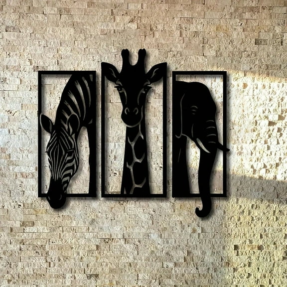 11.81 Inches, Set of 3 Metal Wall Art - Elephant, Giraffe, Zebra,  Modern Minimalist Metal Wall Sculpture for Living Room/Patio/Festive Decor  Rust-proof Metal Sign