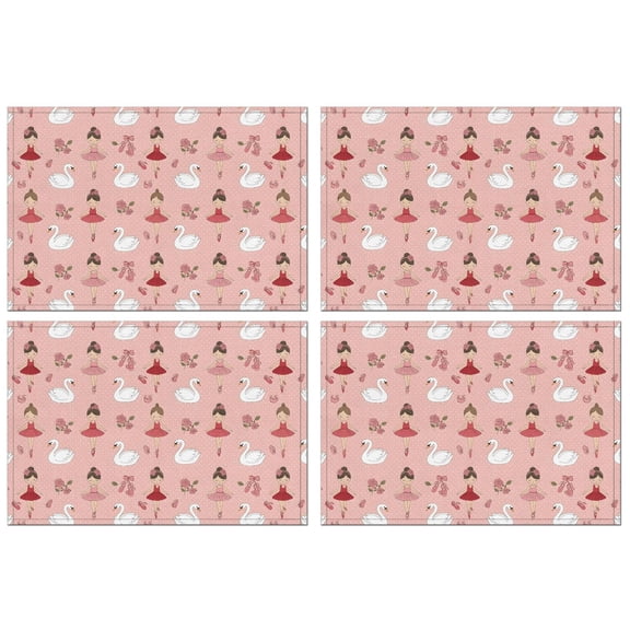 Pink Ballerina Swan Pattern Summer Placemats Table Placemats Set Of 4-Linen Kitchen Washable Placemats Table Mats 11.8"x17.7"Non-Slip Heat Resistant
