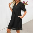 thumbnail image 5 of ZJXFGS Flattering Dresses For Apple Shape Tiered Mini Casual Shift Dress Women's V Neck Short Sleeve Hollow Out Lace Ruffle Dresses With Pocket Eyelet Summer Dresses for Women Black L, 5 of 8