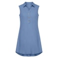 thumbnail image 5 of Hurxie Women's Sleeveless Shirt Dress Button Down Ruffle Hem Mini Dresses with Pockets Blue,L, 5 of 7