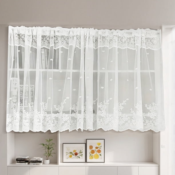 Nvzi Cortinas cortas - 150*100cm Cortinas blancas para cocina, 1 bolsillo para barra, cortina pequeña para ventana, cortinas de poliéster para ventanas de cocina, cortinas cortas que filtran la luz