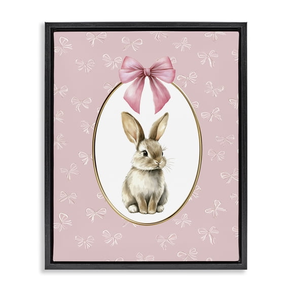 Stupell Industries Cottage Ribbon Border Bunny Black Floating Frame Canvas Art, 17 x 21, by Christine Simpson Art