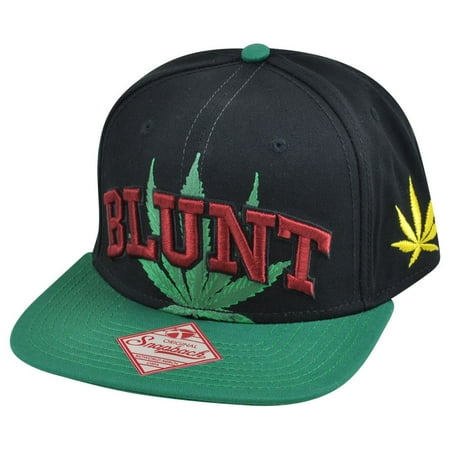 Blunt Weed Leaf Black Flat Bill  Snapback Marijuana Ganja Spencers Smoke Hat