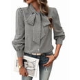 thumbnail image 2 of Womens Tie Neck Long Sleeve Shirts Casual Work Blouses Tops Black XL, 2 of 9