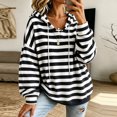 thumbnail image 2 of Raeneomay Women's Striped Hoodie - Drawstring Long Sleeve Pullover Top, 2 of 6