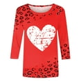 thumbnail image 4 of mihongmao Valentine Shirts for Women Ladies' Valentine's Day Printed Round Neck Three Quarter Sleeve 3/4 Sleeve T-shirt Loose Wine 2X, 4 of 6