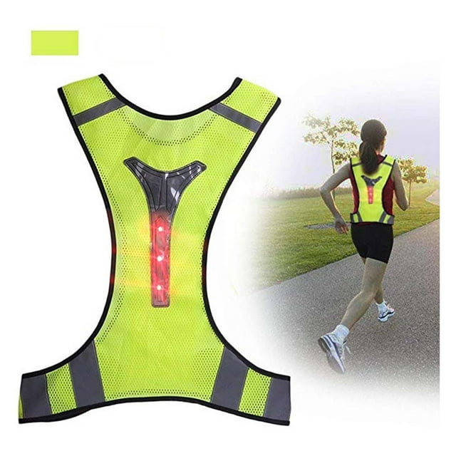 Fiudx Chaleco Reflectante Led para Correr, Amarillo Fluorescente de Alta Visibilidad, Tejido de Malla Transpirable, Equipo de Seguridad para Trabajo Nocturno, Apto para Correr y Andar En Bicicleta, T