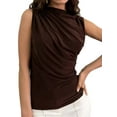 thumbnail image 2 of Women's Ruched Mock Neck Tank Top Slim Fit Work Casual Sleeveless Blouse Brown S, 2 of 8