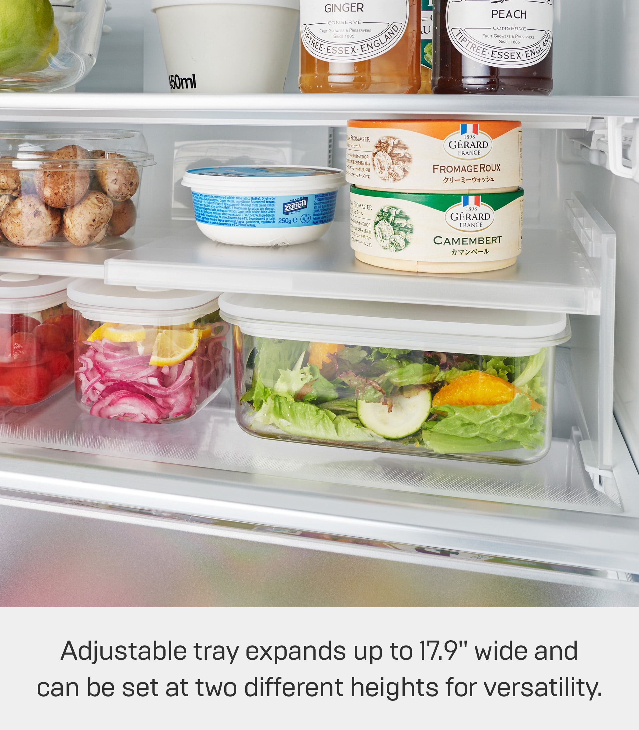 Yamazaki Home Two-Way Adjustable Refrigerator Shelf, White, Plastic, Expandable, Minimal Assembly
