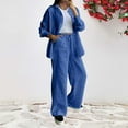 thumbnail image 2 of GILIGEGE Linen Sets for Women 2 Piece Summer Women's Solid Color Cotton Linen Lapel Loose Casual Home Set Shirt and Pants Set Wide Leg Pants Tracksuit Lounge Matching Sets Blue M, 2 of 9