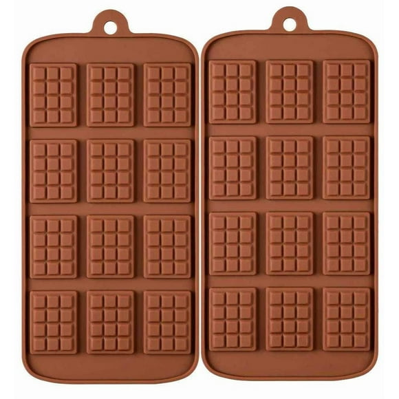 2 Pack 12-Cavity Silicone Mini Rectangle Thin Waffle Chocolate DIY Mold Break-Apart Chocolate Chip
