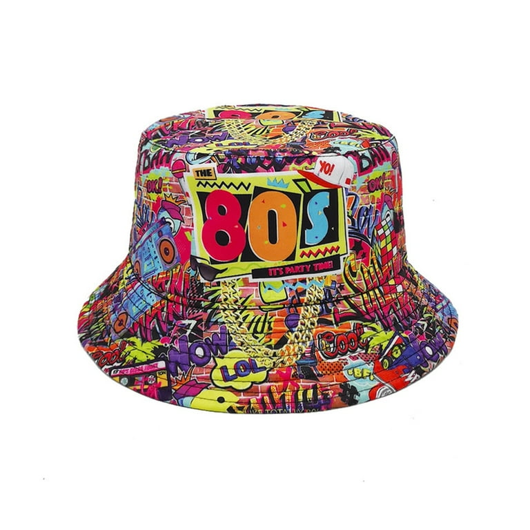 HPDDIN Foldable Sunproof Bucket Cap adult 80s 90s Nostalgic Print Fisherman Hat Fashion Reversible Kpop Hat for All Age Person, adult Unisex, Size