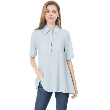 Casual Half Sleeve - Women's Short Sleeve 1/2 Placket Casual Tunic Shirt