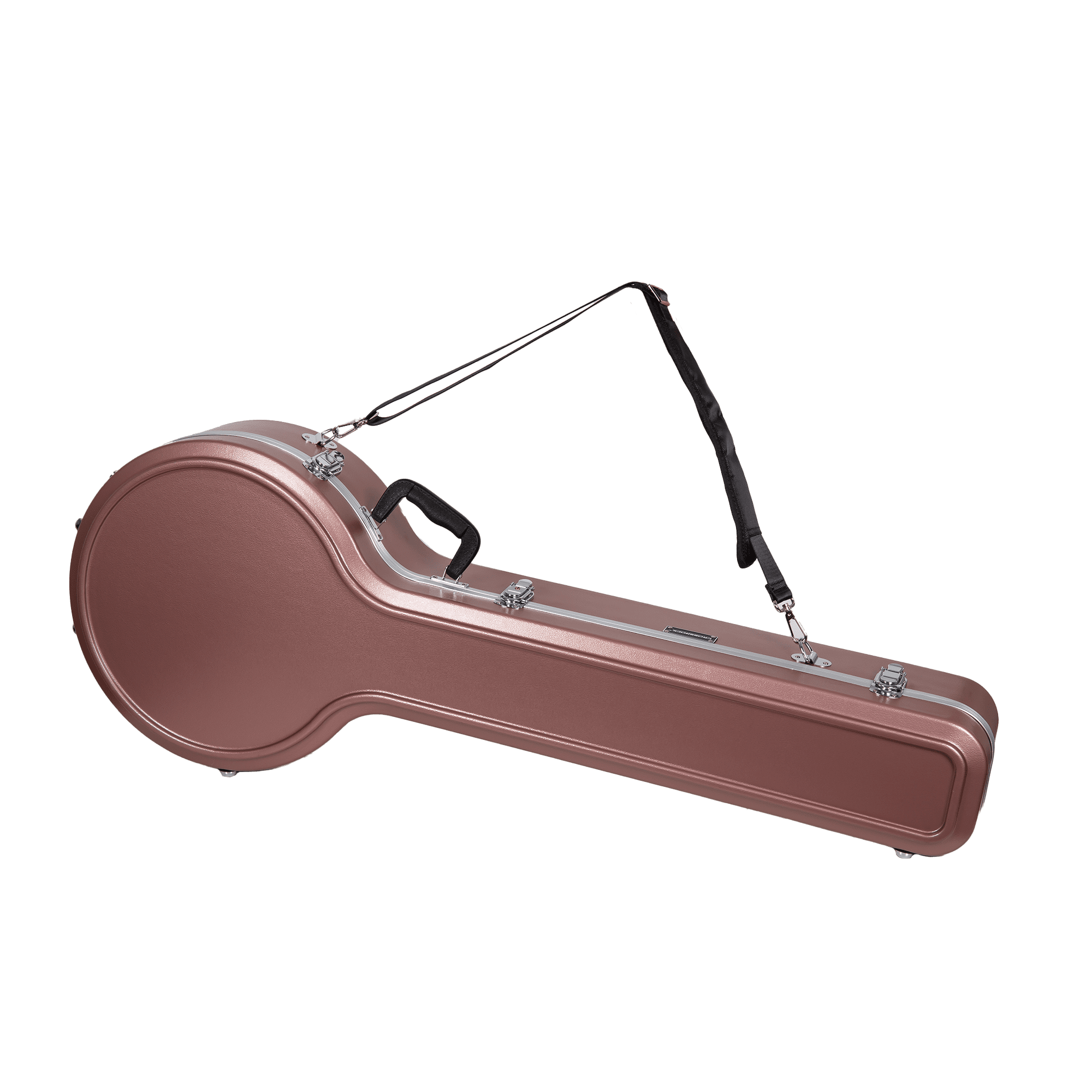 Crossrock 5-String Resonator & Gibson Tenor Banjo Case | ABS Molded Hardshell with Security Lock, Metal Feet, and Detachable Straps-Rose Gold