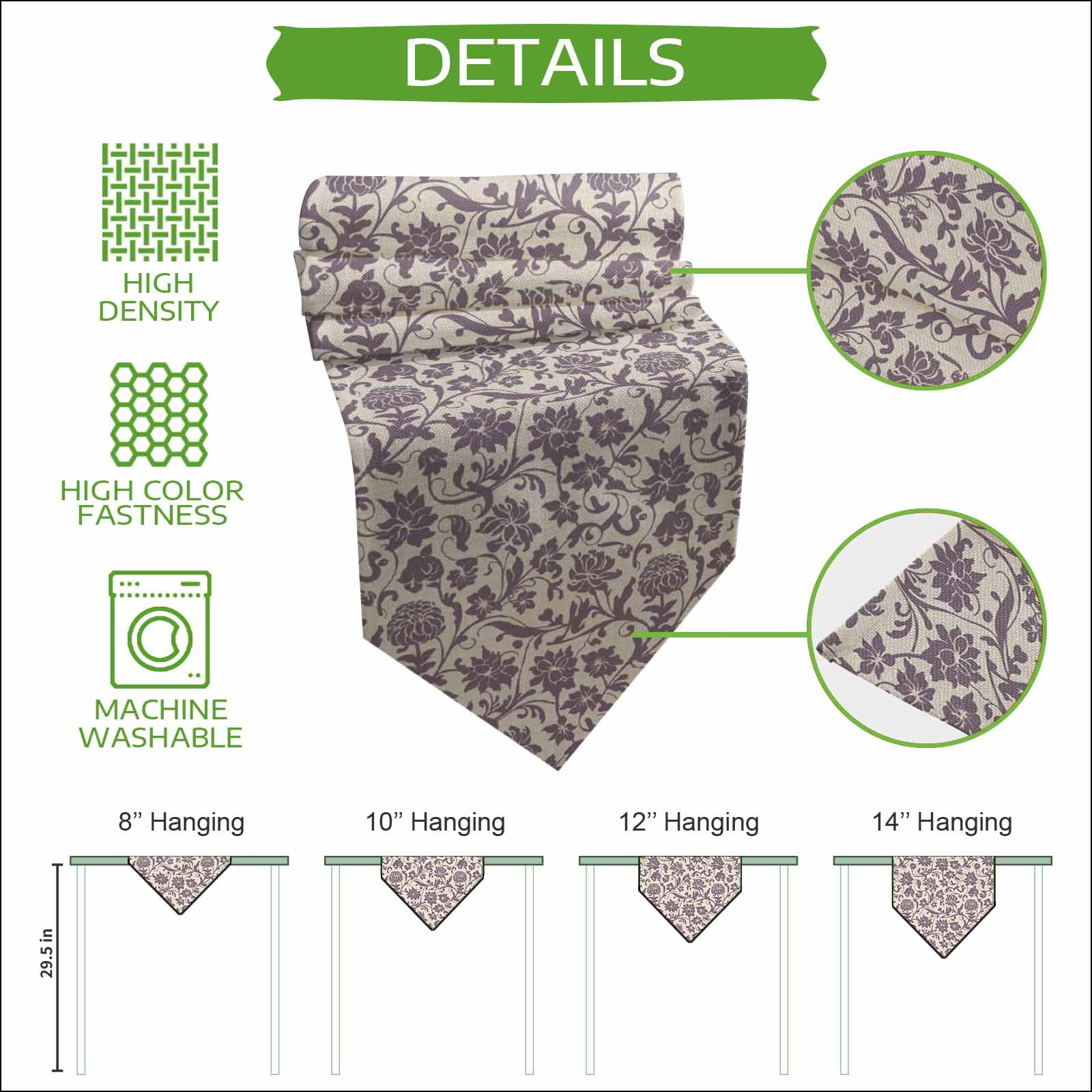 Purple Floral Table Runner Linen Burlap Table Runner 36 Inches Small Spring Plants Flowers Vintage Rustic Dresser Scarves for Kitchen Island Coffee Dining Party Wedding Banquet Holiday Decor 13"x36"