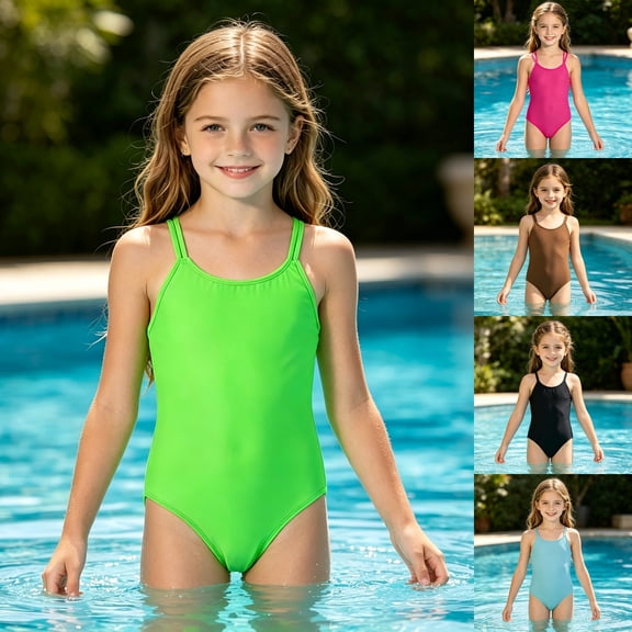 Kids Bathing Suits Sleeveless Toddler 1 Piece Swimsuit Cute Beach Bathing Suits Girls Size 8-9 Years Swimsuit