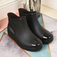 thumbnail image 4 of pwidon Waterproof Rain Boots Women Slip On Short Ankle Slip Resistant Flat Sole Embossed Detail Rubber Casual Wet Weather Women Rain Footwear Black 36, 4 of 6