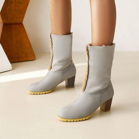 

Women Boots Two Wear Woolen Short Boots Thick High-heeled Mid-tube Boots Cotton Boots